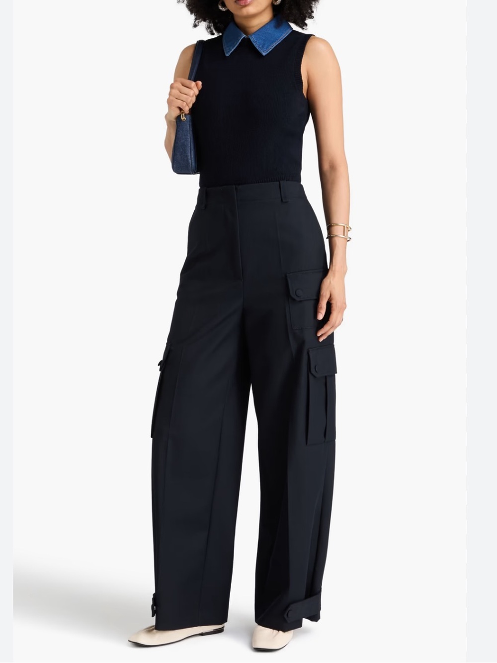 Zara Black Wide-Leg Cargo Trousers